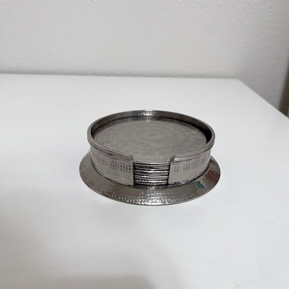 Blue Pheasant Winsford Shiny Nickel, Coasters Set of 5, Etched Metal - Picture 1 of 13